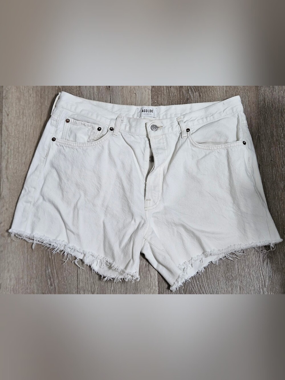 AGOLDE Parker High Waist White Denim Shorts Size 32